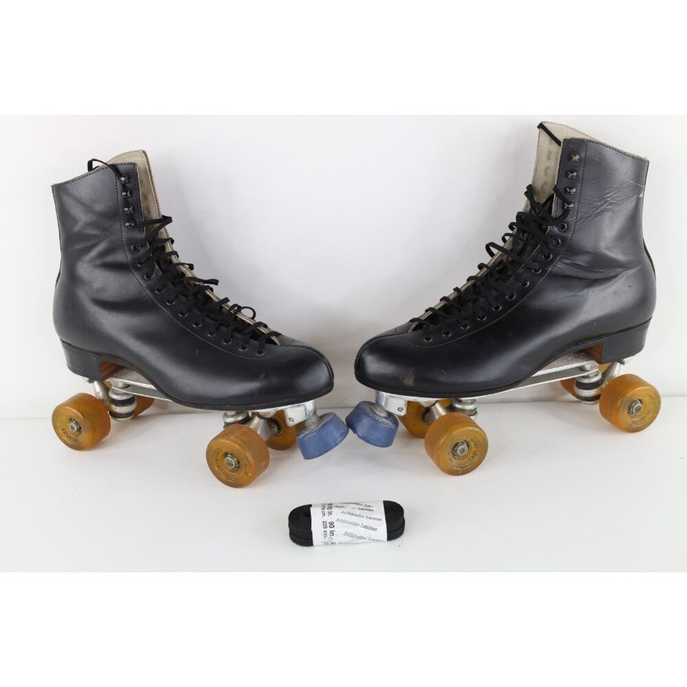 Vg 70s Riedell 220 RM Mens 12.5 Leather Quad Roller Skates Black Metaflex USA